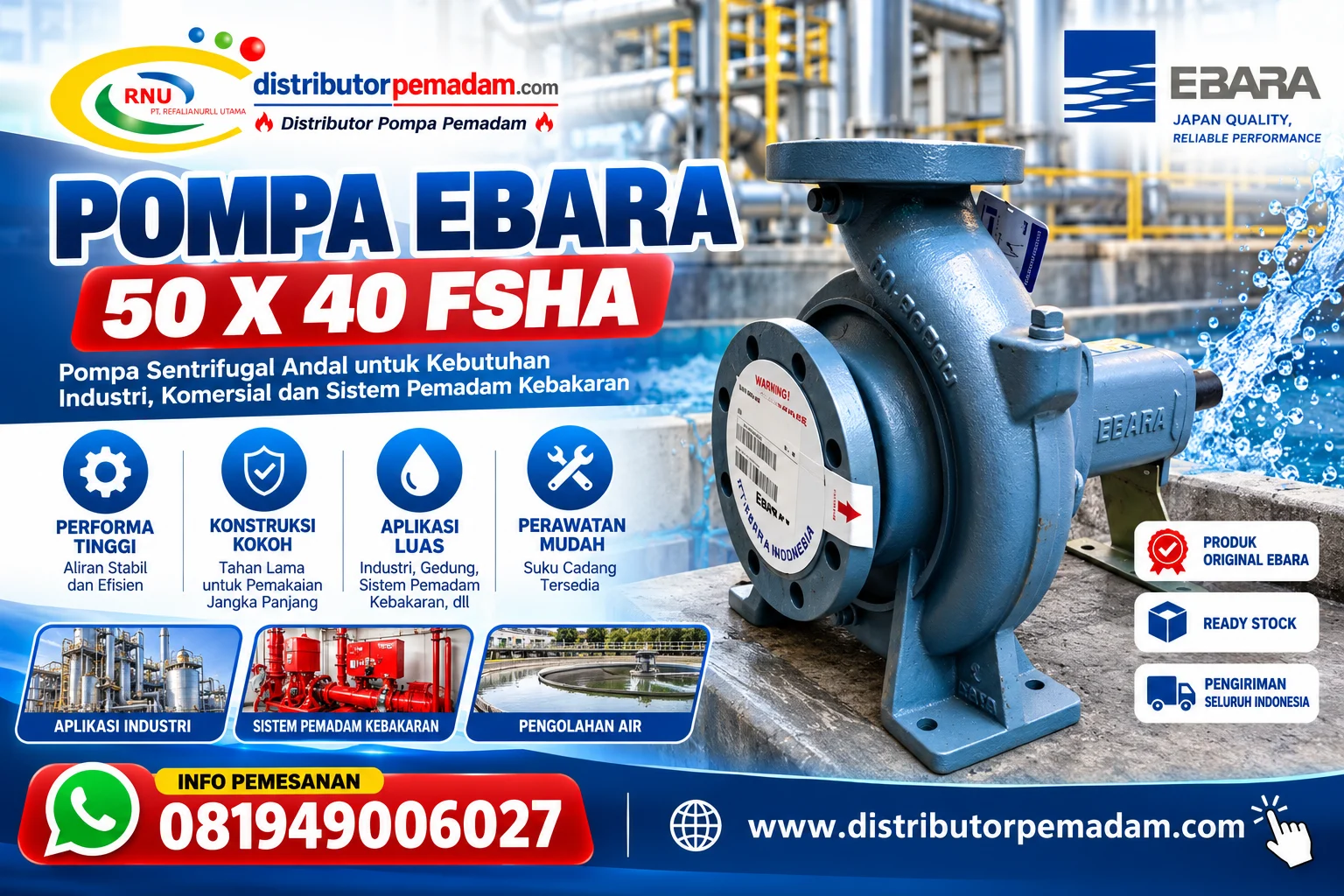 Distributor Pompa Ebara 50 x 40 FSHA